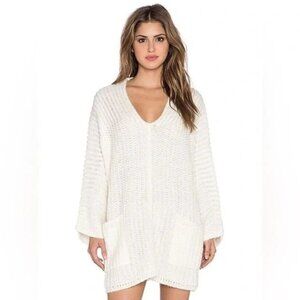 Free People Deep Vee Ivory Pocket Tunic Wool Blend Sweater M